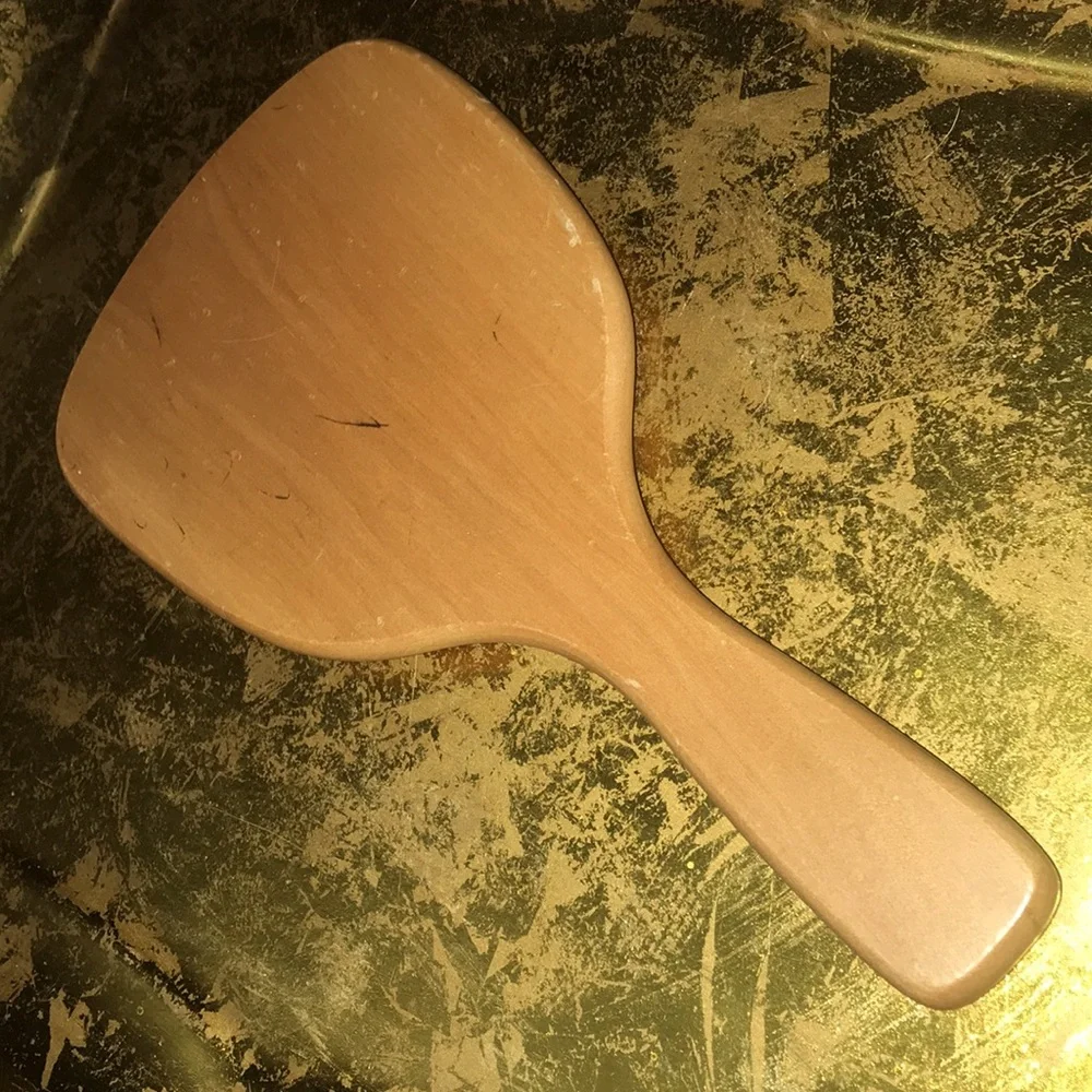 Unique Hand Mirror Wood W/Stained Glass Trim